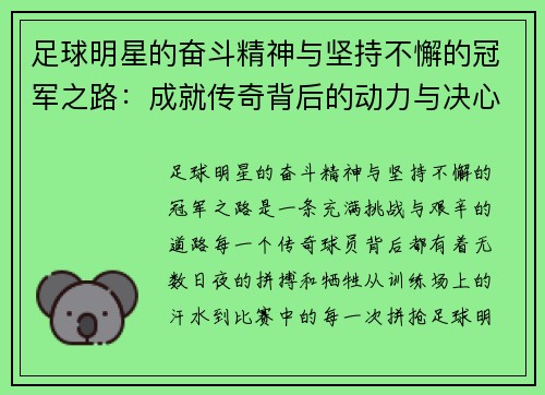 足球明星的奋斗精神与坚持不懈的冠军之路：成就传奇背后的动力与决心